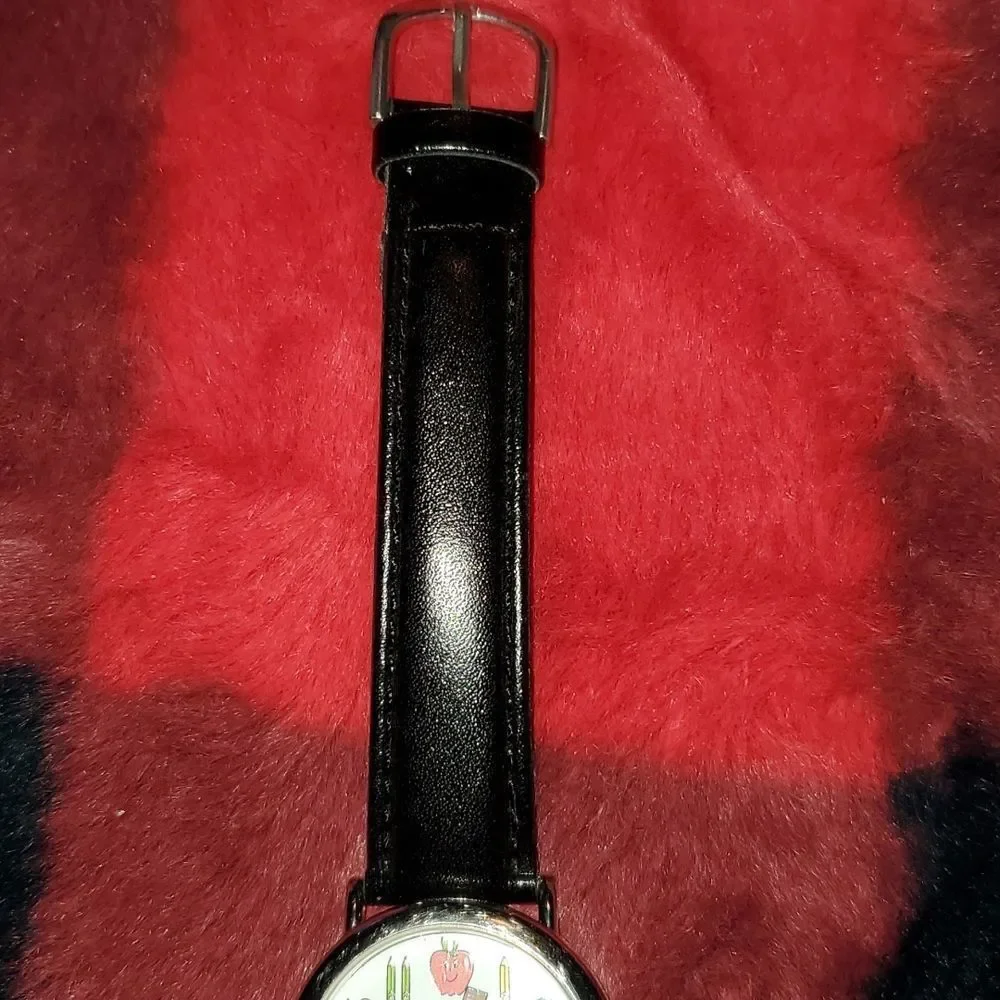 Best‎ Teacher Rotating Book Analog Watch Black Vegan Leather Band School Bus